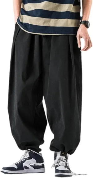 Xingfenly Design Drawstring Harem Pants Men Baggy Jogging Japanese Men Crotch Wide Leg Male Casual Loose Trousers
