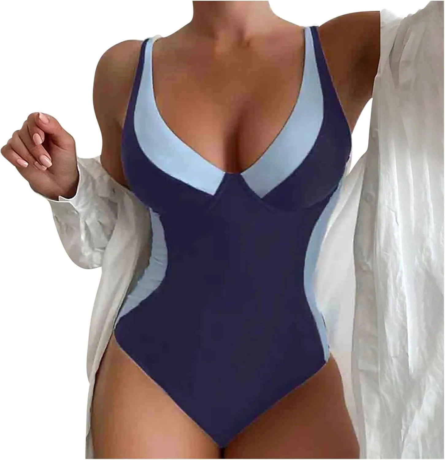 XUNRYAN 2024 Women's Colorblock One Piece Swimsuit Bathing Suits Push Up Swimwear Beachwear Summer Fashion Monokini
