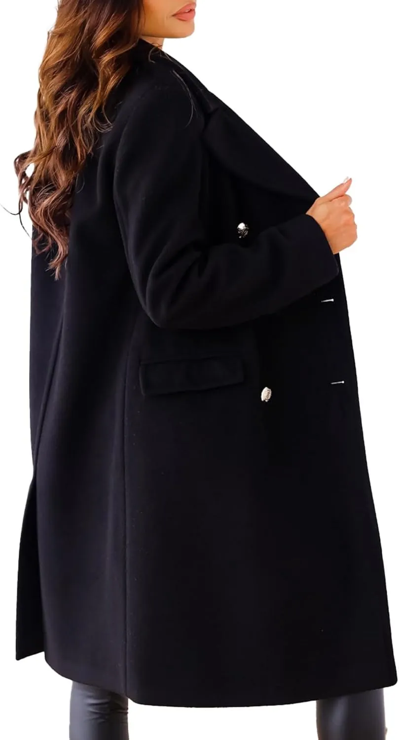 xxxiticat Women's Wool Blend Trench Coat Long Sleeve Classic Double Breasted Notch Lapel Winter PeaCoat Overcoat