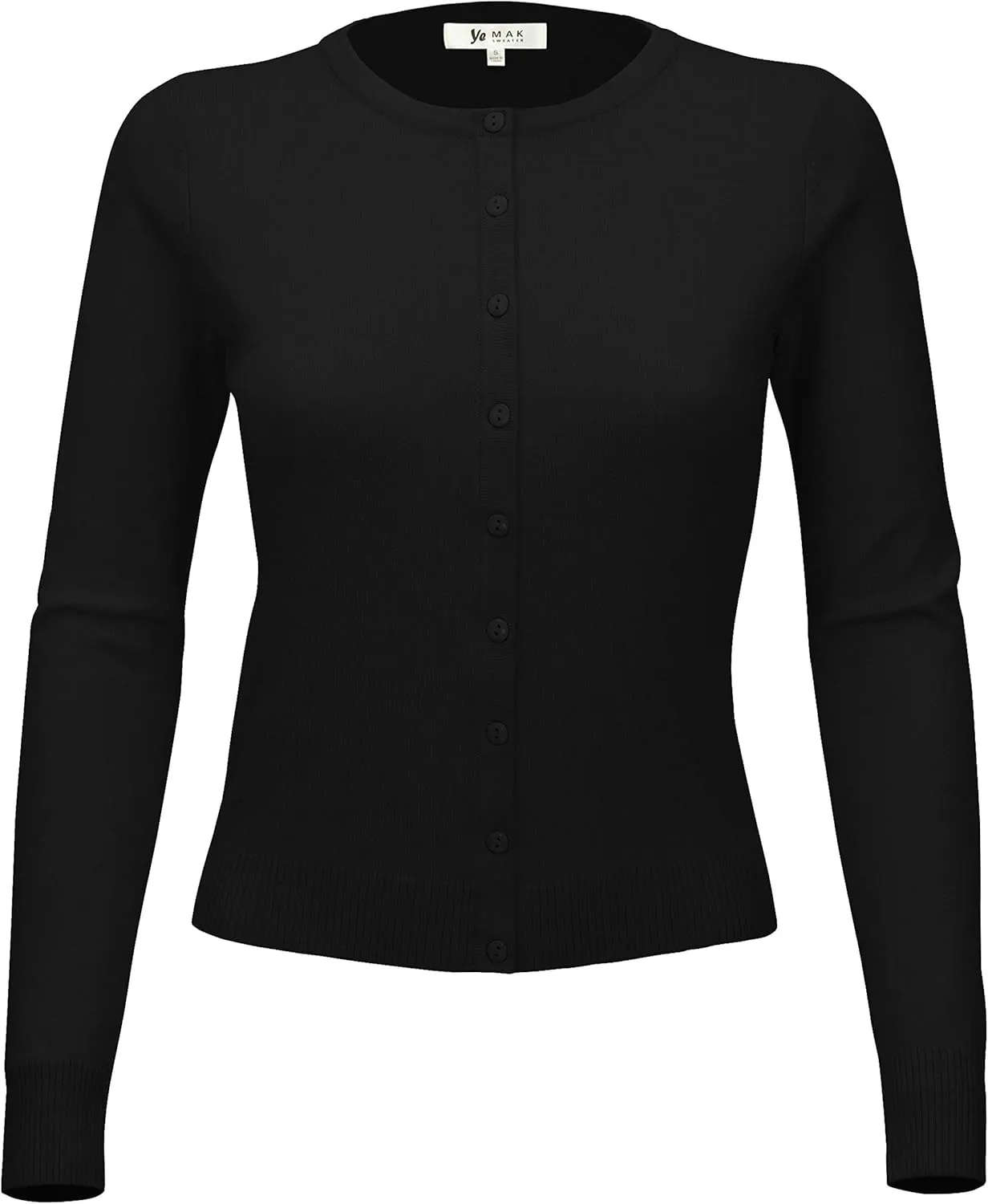 YEMAK Women's Knit Cardigan Sweater  Long Sleeve Crewneck Basic Classic Casual Button Down Soft Lightweight Knitted Top
