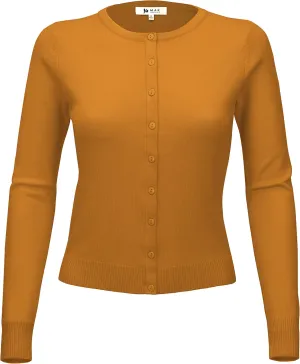 YEMAK Women's Knit Cardigan Sweater  Long Sleeve Crewneck Basic Classic Casual Button Down Soft Lightweight Knitted Top