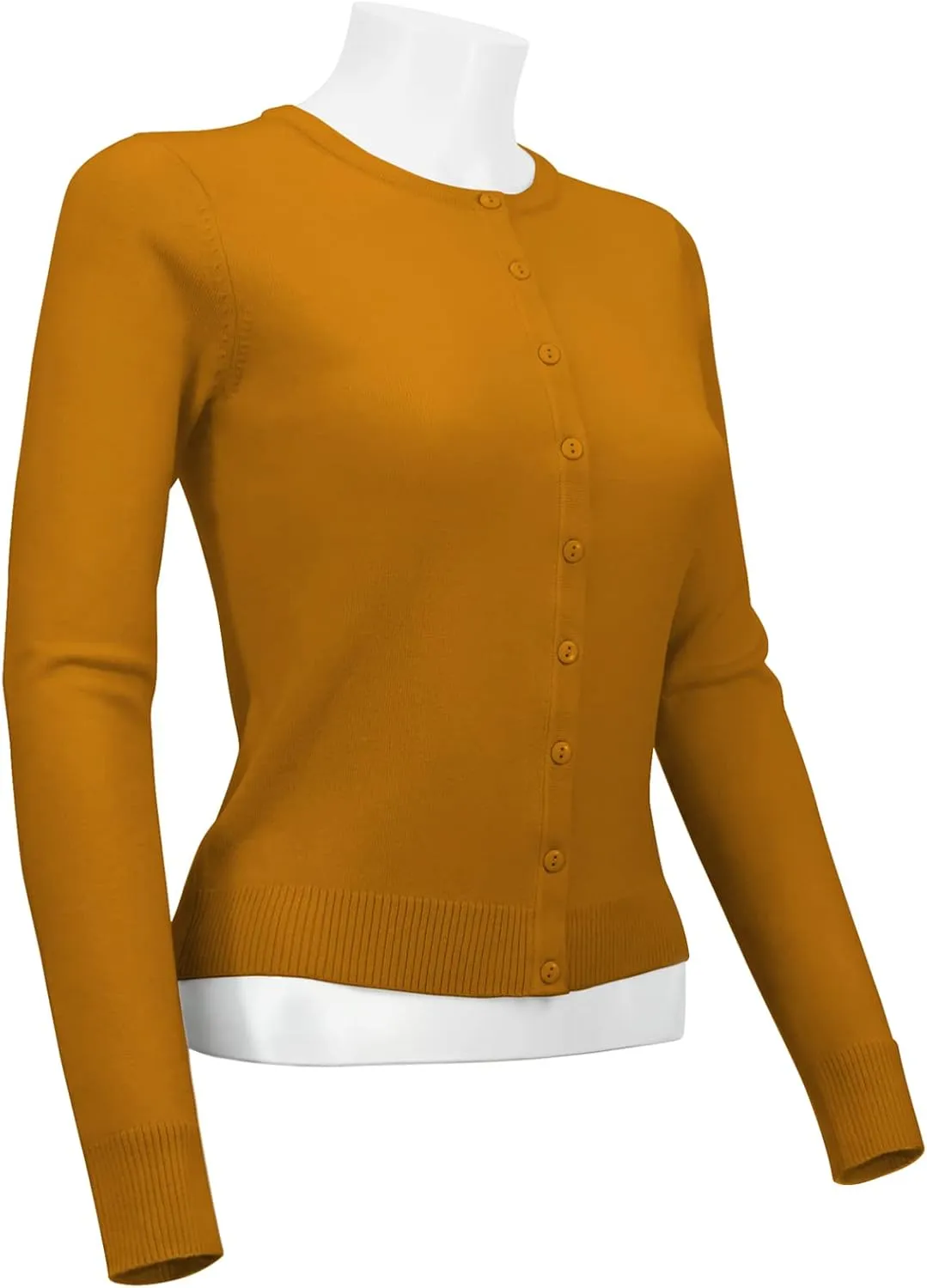 YEMAK Women's Knit Cardigan Sweater  Long Sleeve Crewneck Basic Classic Casual Button Down Soft Lightweight Knitted Top