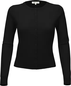 YEMAK Women's Knit Cardigan Sweater  Long Sleeve Crewneck Basic Classic Casual Button Down Soft Lightweight Knitted Top