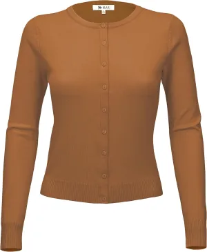 YEMAK Women's Knit Cardigan Sweater  Long Sleeve Crewneck Basic Classic Casual Button Down Soft Lightweight Knitted Top