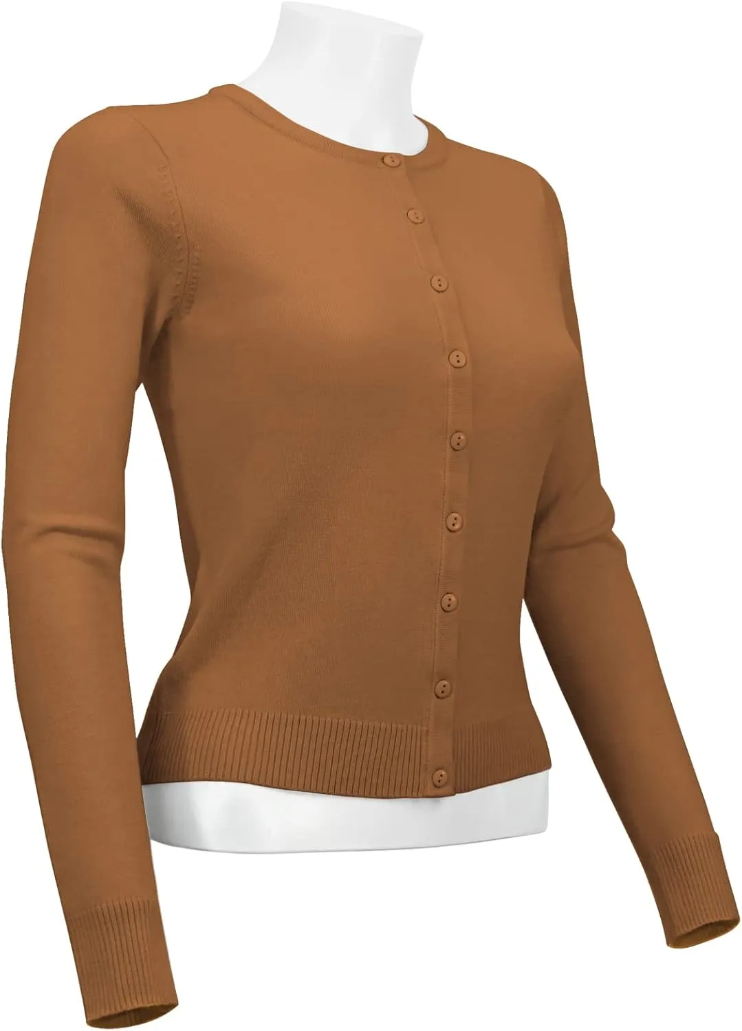YEMAK Women's Knit Cardigan Sweater  Long Sleeve Crewneck Basic Classic Casual Button Down Soft Lightweight Knitted Top