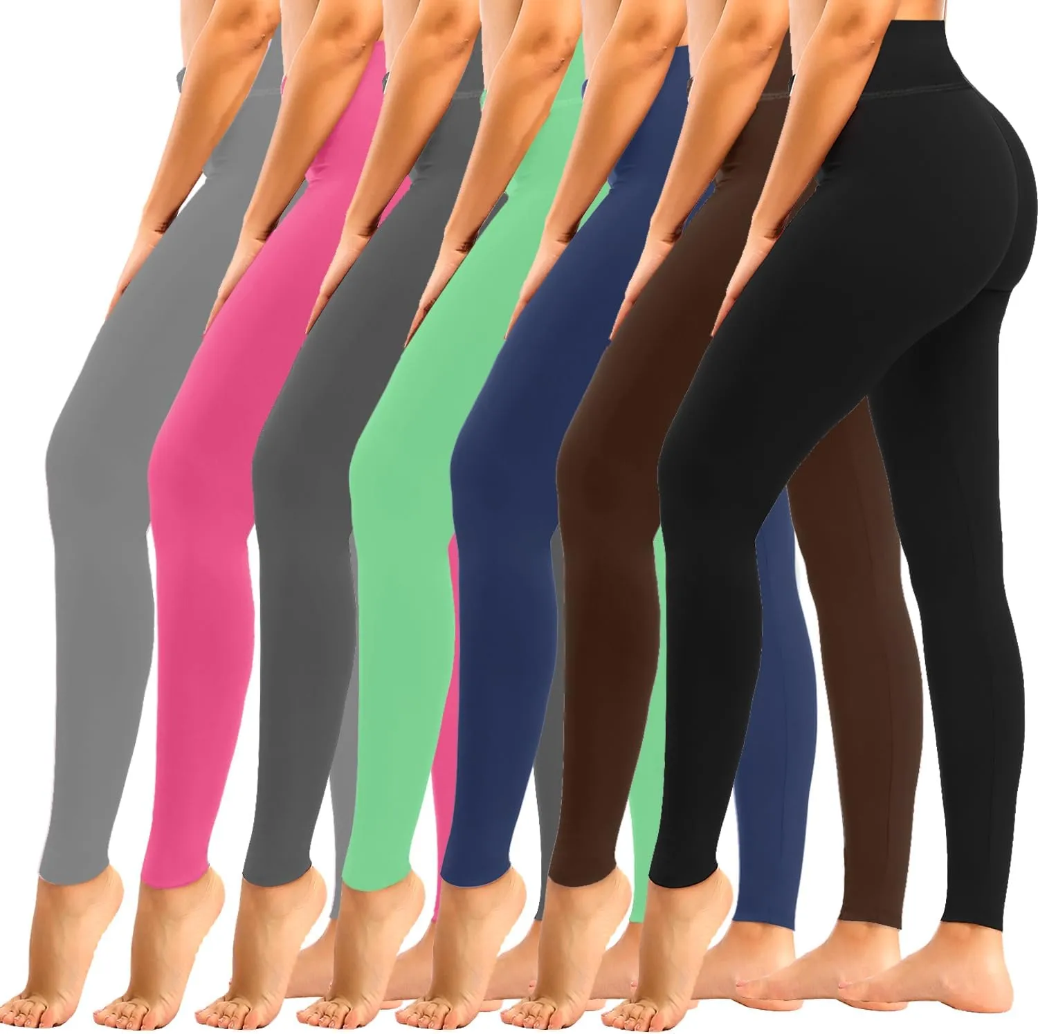 yeuG 7 Pack High Waisted Leggings for Women Tummy Control Soft Workout Yoga Pants Full Length & Capri