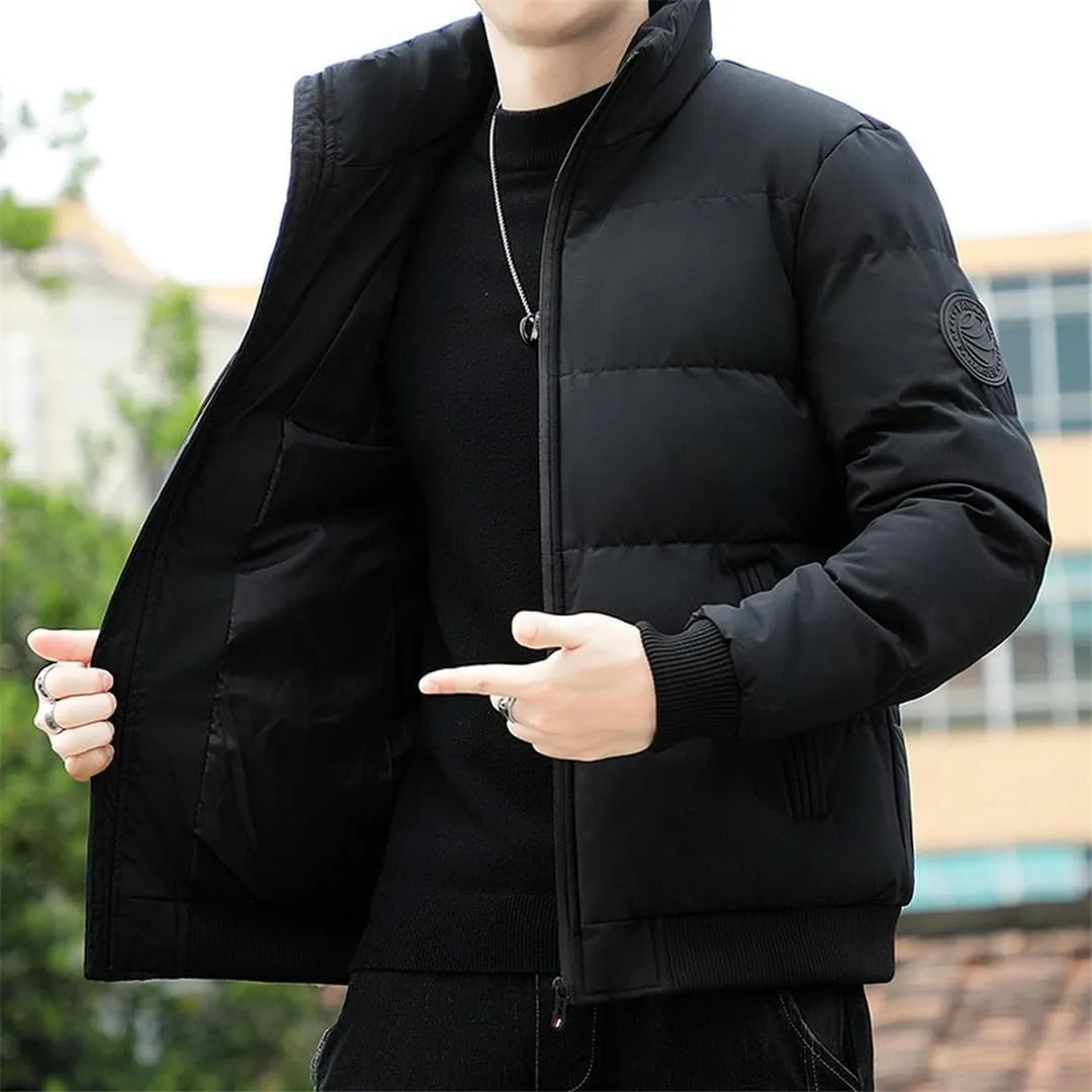 Yeuyyben Men Puffer Jacket Stand Collar Casual Cotton Padded Thick Warm Coat Lightweight Men Clothes