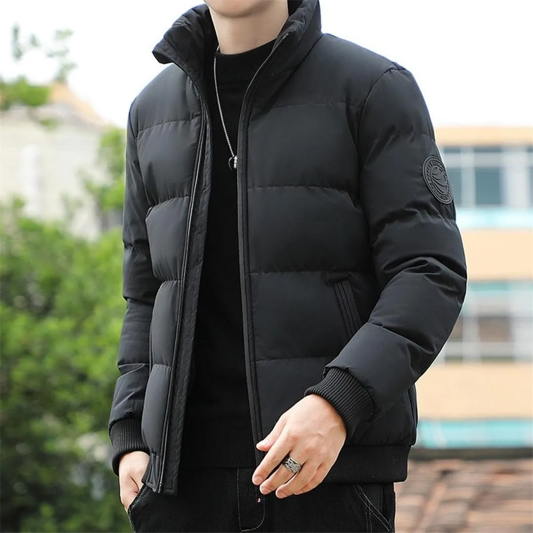 Yeuyyben Men Puffer Jacket Stand Collar Casual Cotton Padded Thick Warm Coat Lightweight Men Clothes