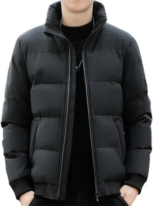 Yeuyyben Men Puffer Jacket Stand Collar Casual Cotton Padded Thick Warm Coat Lightweight Men Clothes