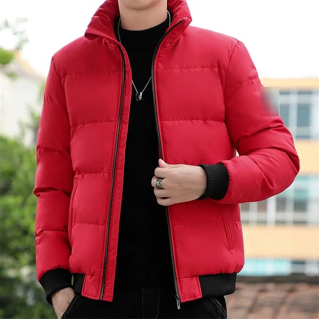Yeuyyben Men Puffer Jacket Stand Collar Casual Cotton Padded Thick Warm Coat Lightweight Men Clothes