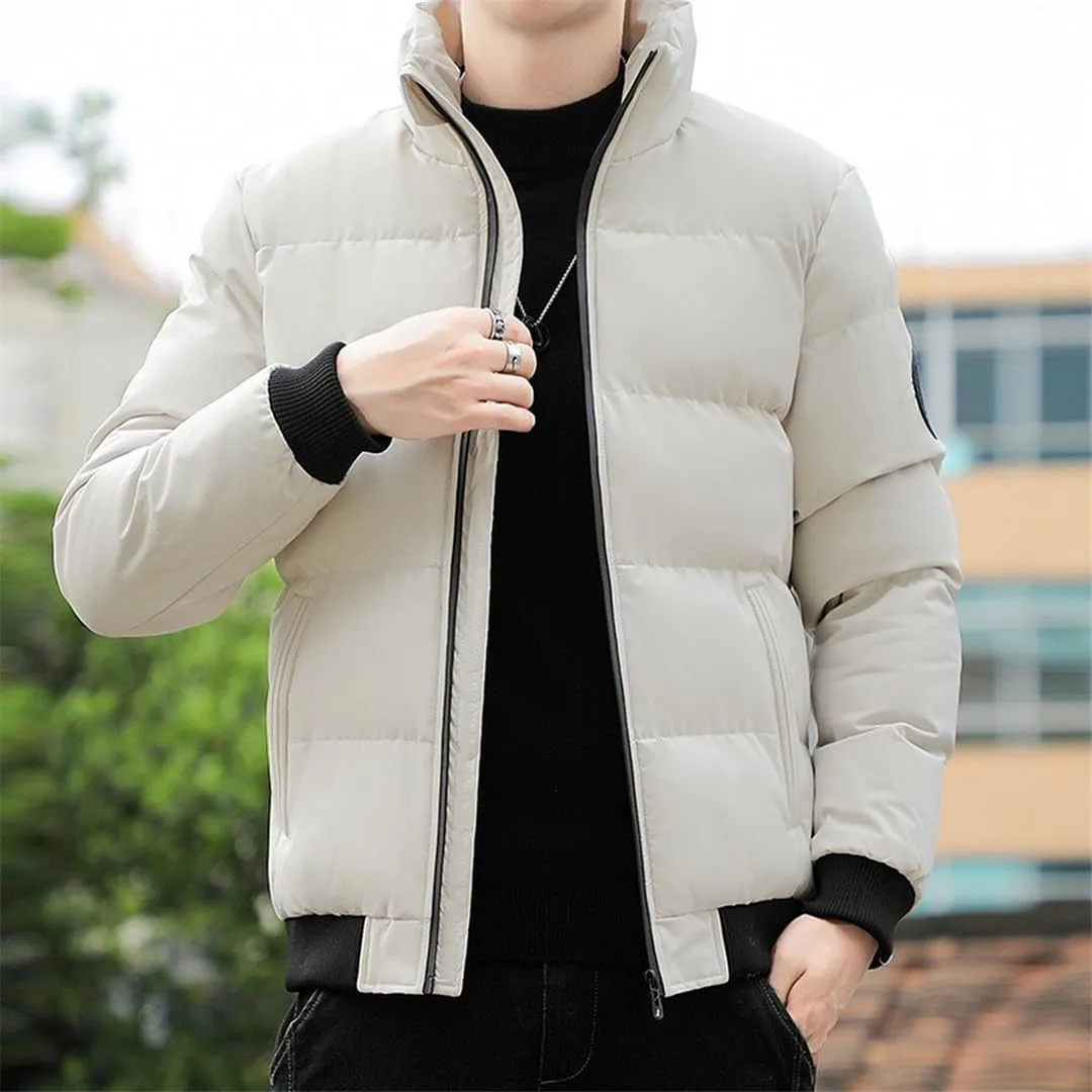 Yeuyyben Men Puffer Jacket Stand Collar Casual Cotton Padded Thick Warm Coat Lightweight Men Clothes