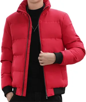 Yeuyyben Men Puffer Jacket Stand Collar Casual Cotton Padded Thick Warm Coat Lightweight Men Clothes