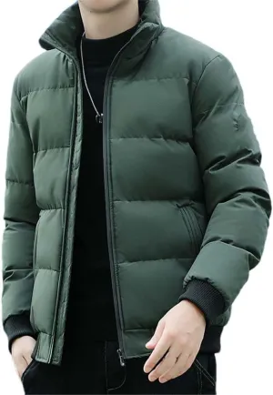 Yeuyyben Men Puffer Jacket Stand Collar Casual Cotton Padded Thick Warm Coat Lightweight Men Clothes