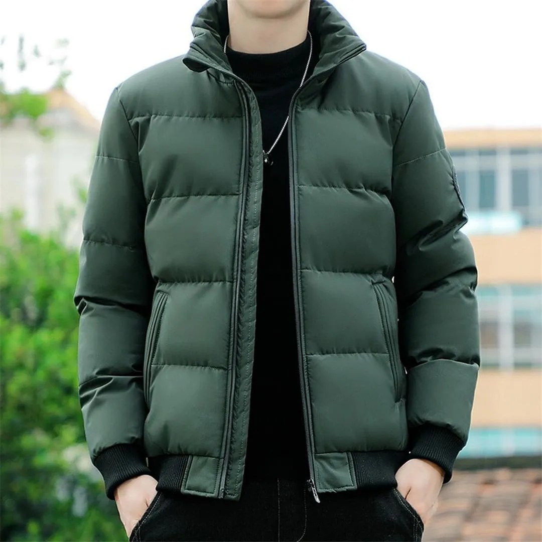Yeuyyben Men Puffer Jacket Stand Collar Casual Cotton Padded Thick Warm Coat Lightweight Men Clothes