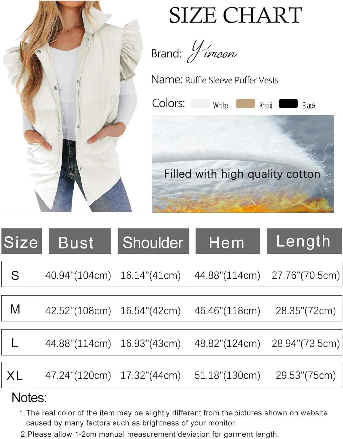 Yimoon Women's Ruffle Puffer Vest Lightweight Sleeveless Padded Gilet Oversized Warm Outwear Vests