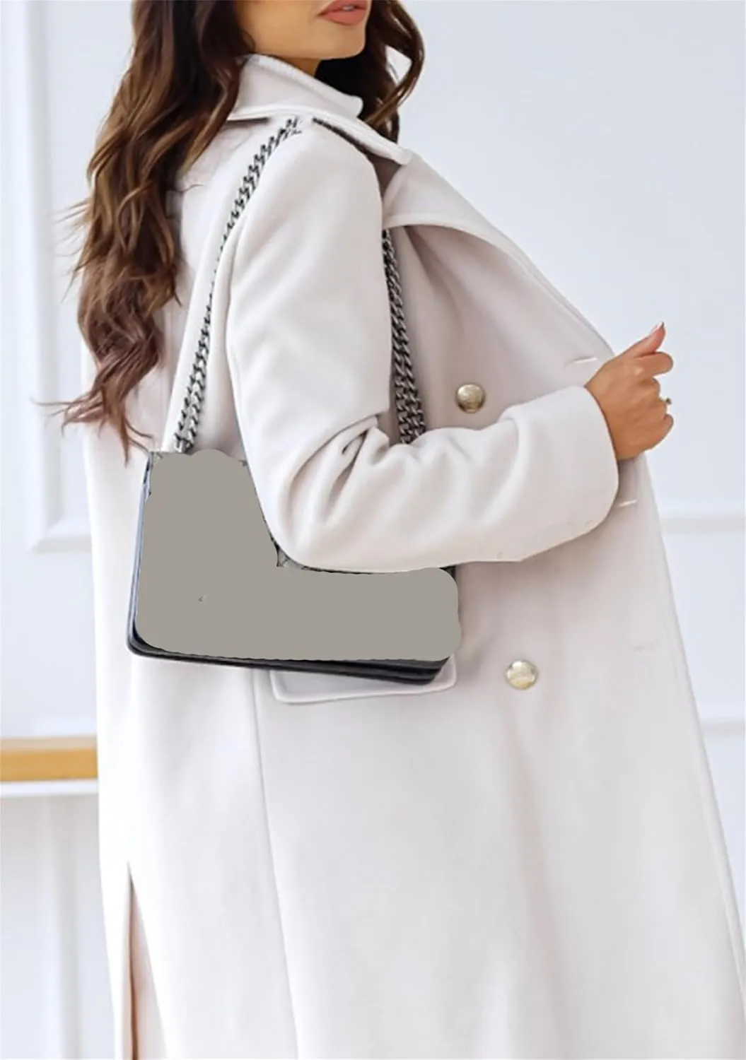 YMING Women Winter Wool Blend Mid-Long Coat Double-Breasted Notch Lapel Jacket Solid Color Outwear with Pockets