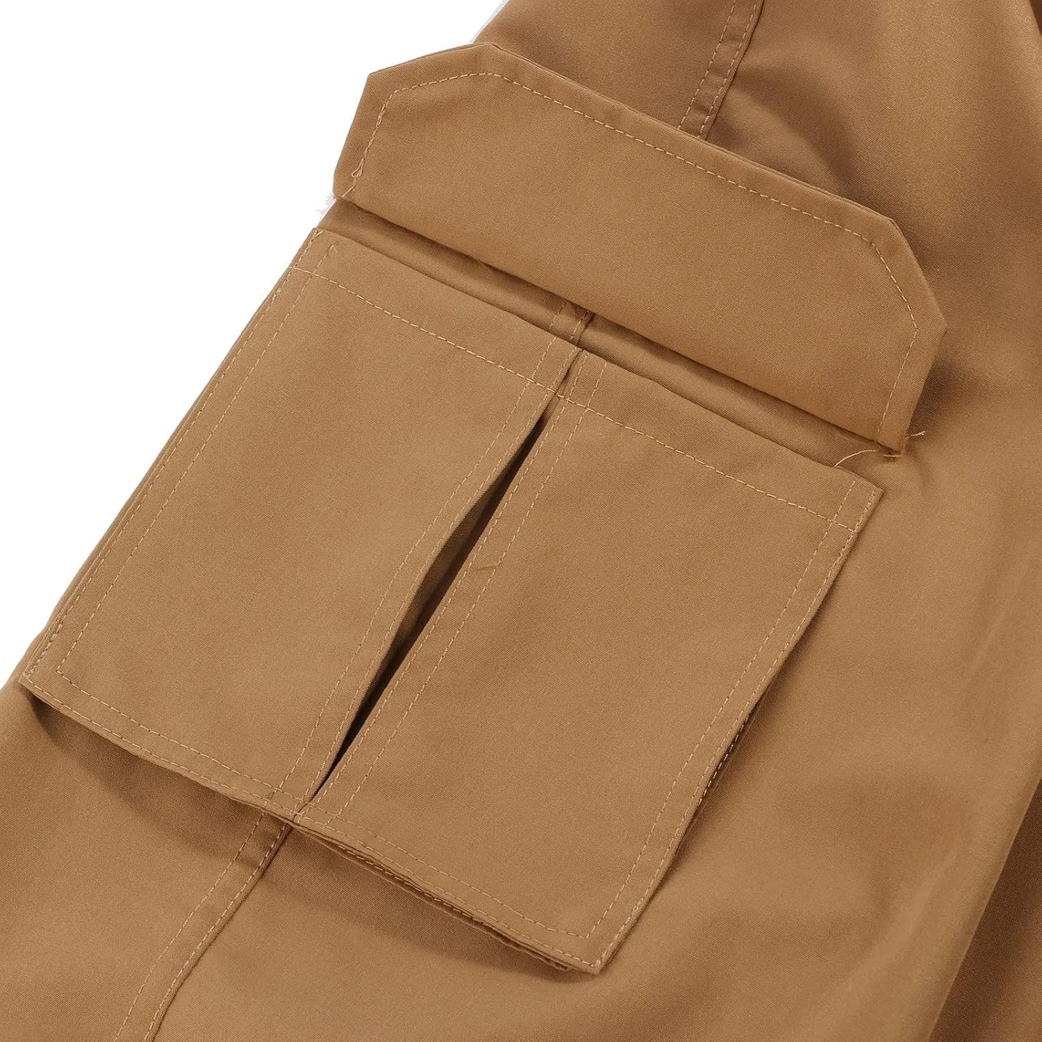 Ymosrh Mens Large Tall Pants Men's Slim Fashion Solid Color Casual Pants Multi Pocket Straight Cargo Pants Stretch