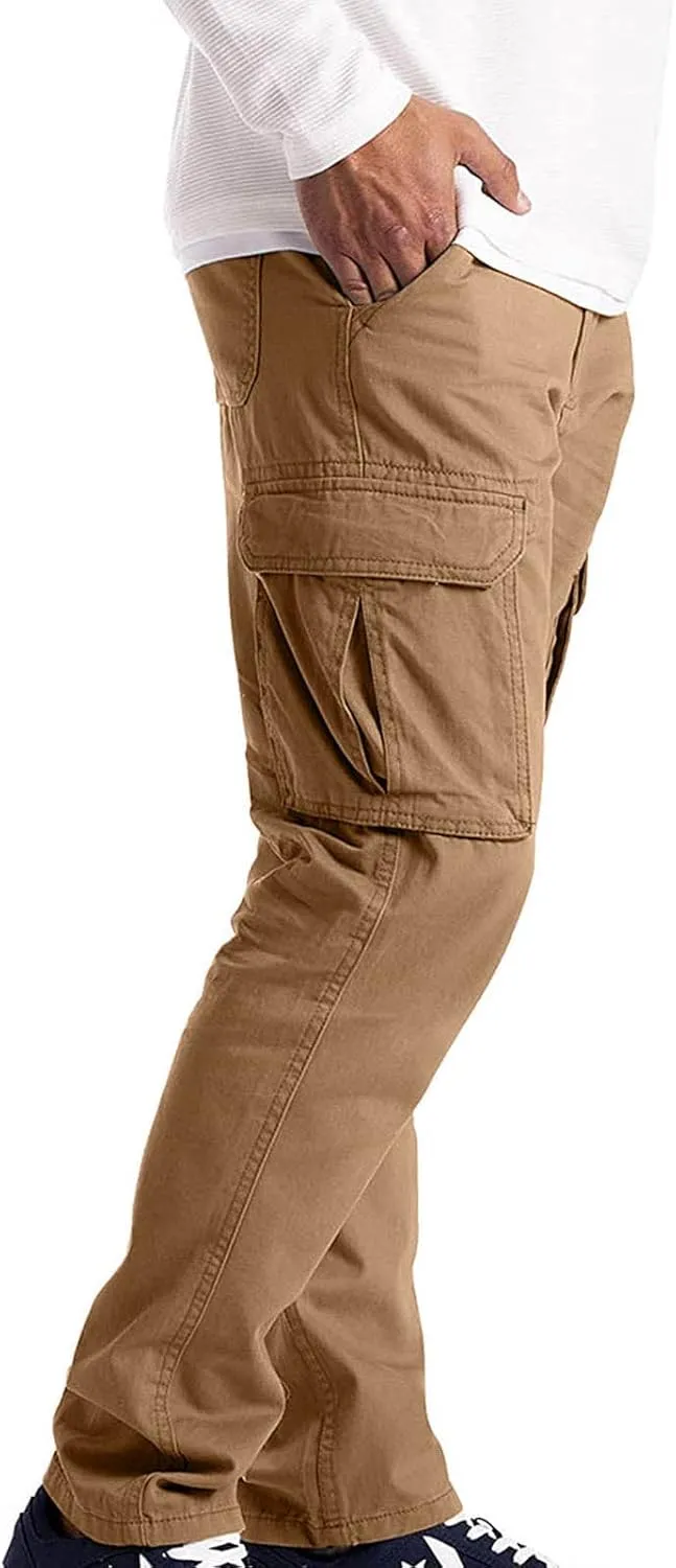 Ymosrh Mens Large Tall Pants Men's Slim Fashion Solid Color Casual Pants Multi Pocket Straight Cargo Pants Stretch