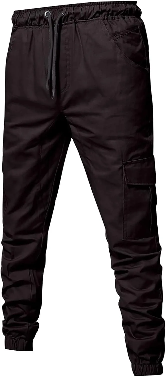 Ymosrh Men's Stretch Athletic Joggers - Solid Color Cargo Pants Sweatpants Trousers Casual Long Pants