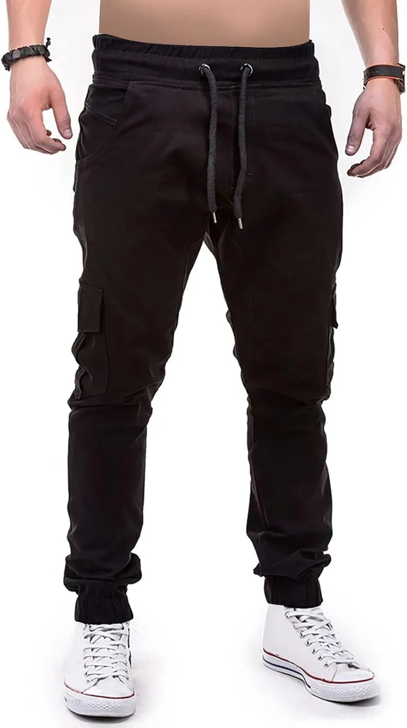Ymosrh Men's Stretch Athletic Joggers - Solid Color Cargo Pants Sweatpants Trousers Casual Long Pants