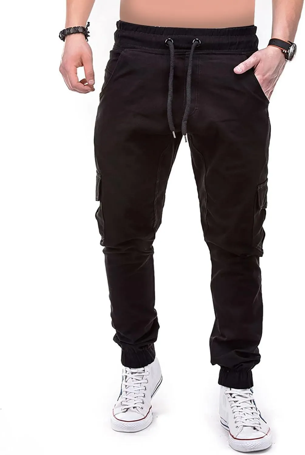 Ymosrh Men's Stretch Athletic Joggers - Solid Color Cargo Pants Sweatpants Trousers Casual Long Pants