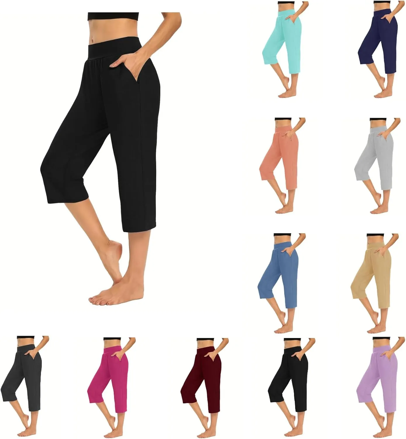 Yoga Capri Pants for Women High Waisted Loose Fitting Capri Wide Leg Pants Capri Pants for Dressy Casual Sweat Capris
