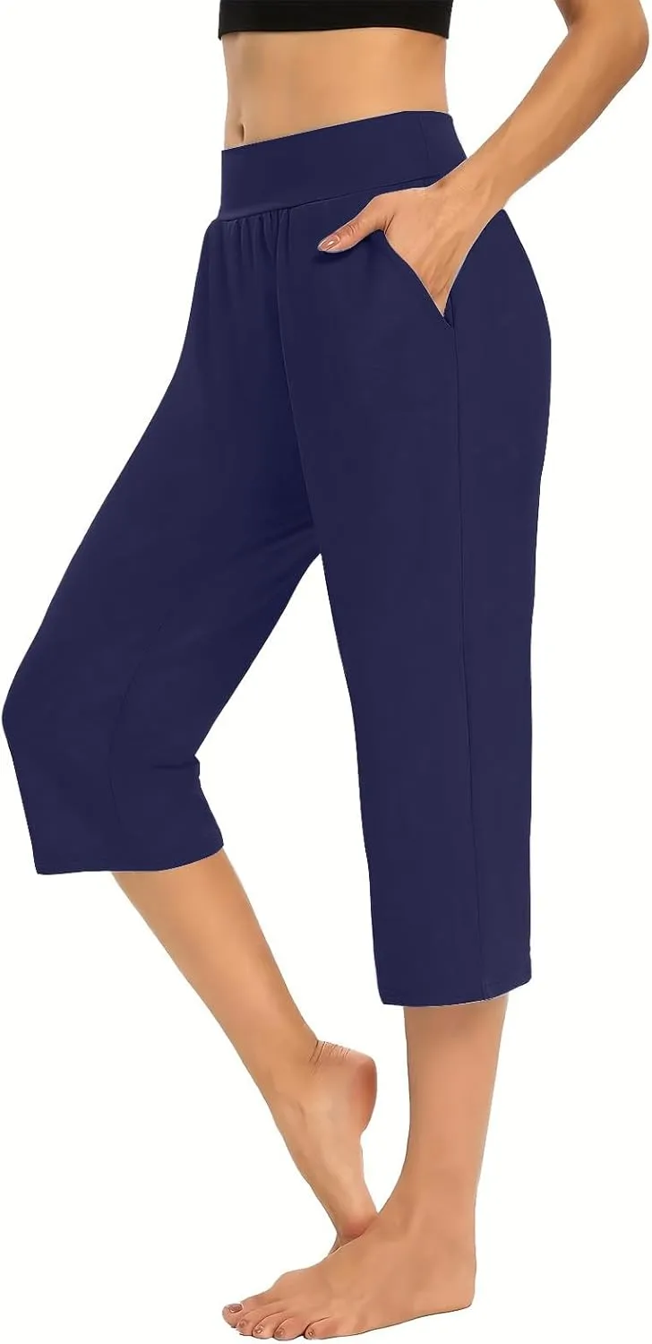 Yoga Capri Pants for Women High Waisted Loose Fitting Capri Wide Leg Pants Capri Pants for Dressy Casual Sweat Capris