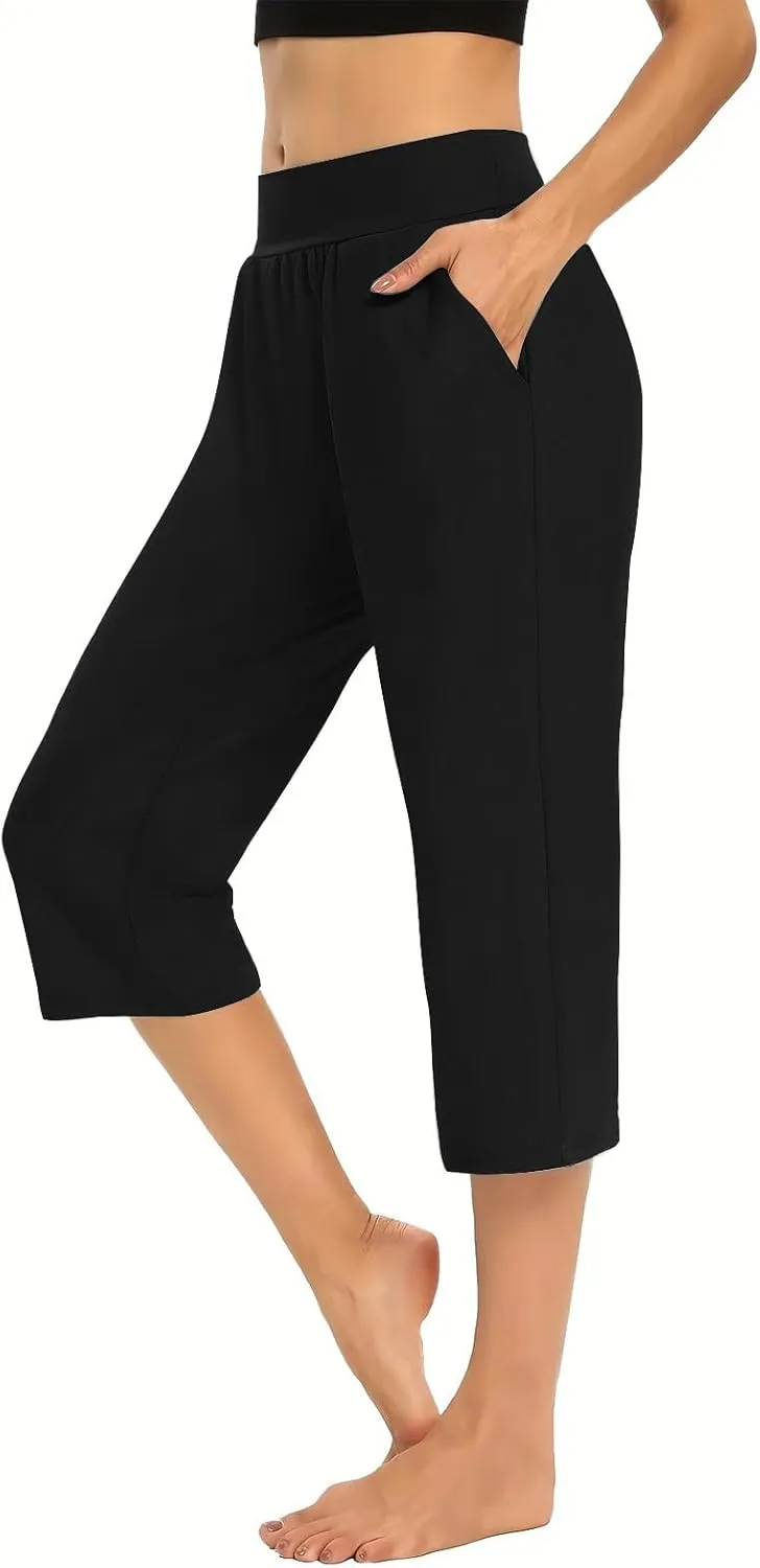 Yoga Capri Pants for Women High Waisted Loose Fitting Capri Wide Leg Pants Capri Pants for Dressy Casual Sweat Capris