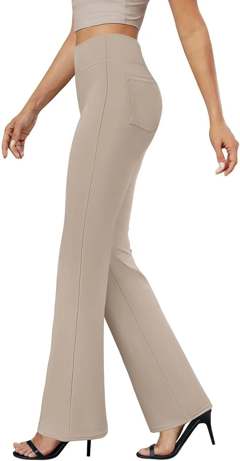 Yoga Dress Pants for Women with Pockets Business Casual High Waisted Work Pants Flare Leggings Tummy Control Slacks