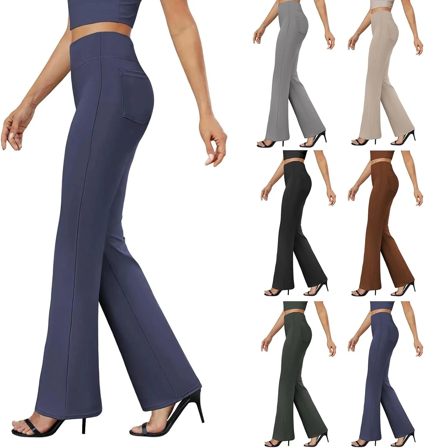 Yoga Dress Pants for Women with Pockets Business Casual High Waisted Work Pants Flare Leggings Tummy Control Slacks