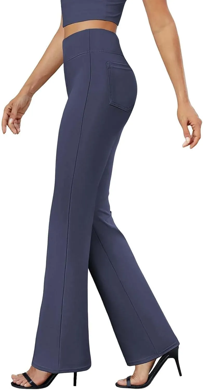 Yoga Dress Pants for Women with Pockets Business Casual High Waisted Work Pants Flare Leggings Tummy Control Slacks