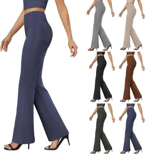 Yoga Dress Pants for Women with Pockets Business Casual High Waisted Work Pants Flare Leggings Tummy Control Slacks