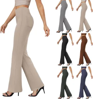 Yoga Dress Pants for Women with Pockets Business Casual High Waisted Work Pants Flare Leggings Tummy Control Slacks