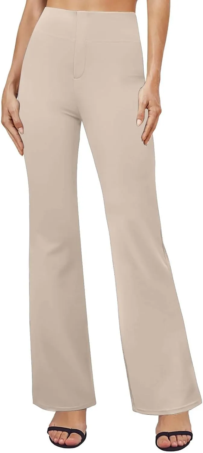 Yoga Dress Pants for Women with Pockets Business Casual High Waisted Work Pants Flare Leggings Tummy Control Slacks