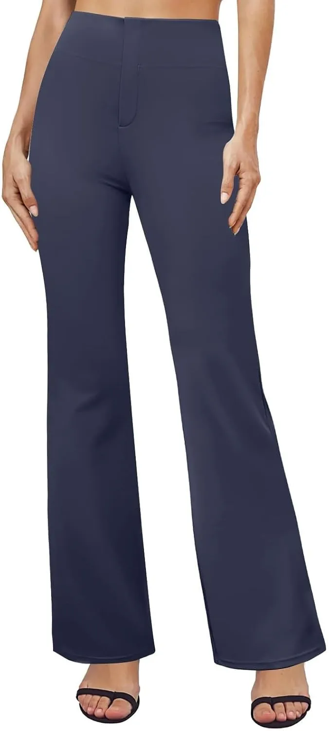 Yoga Dress Pants for Women with Pockets Business Casual High Waisted Work Pants Flare Leggings Tummy Control Slacks