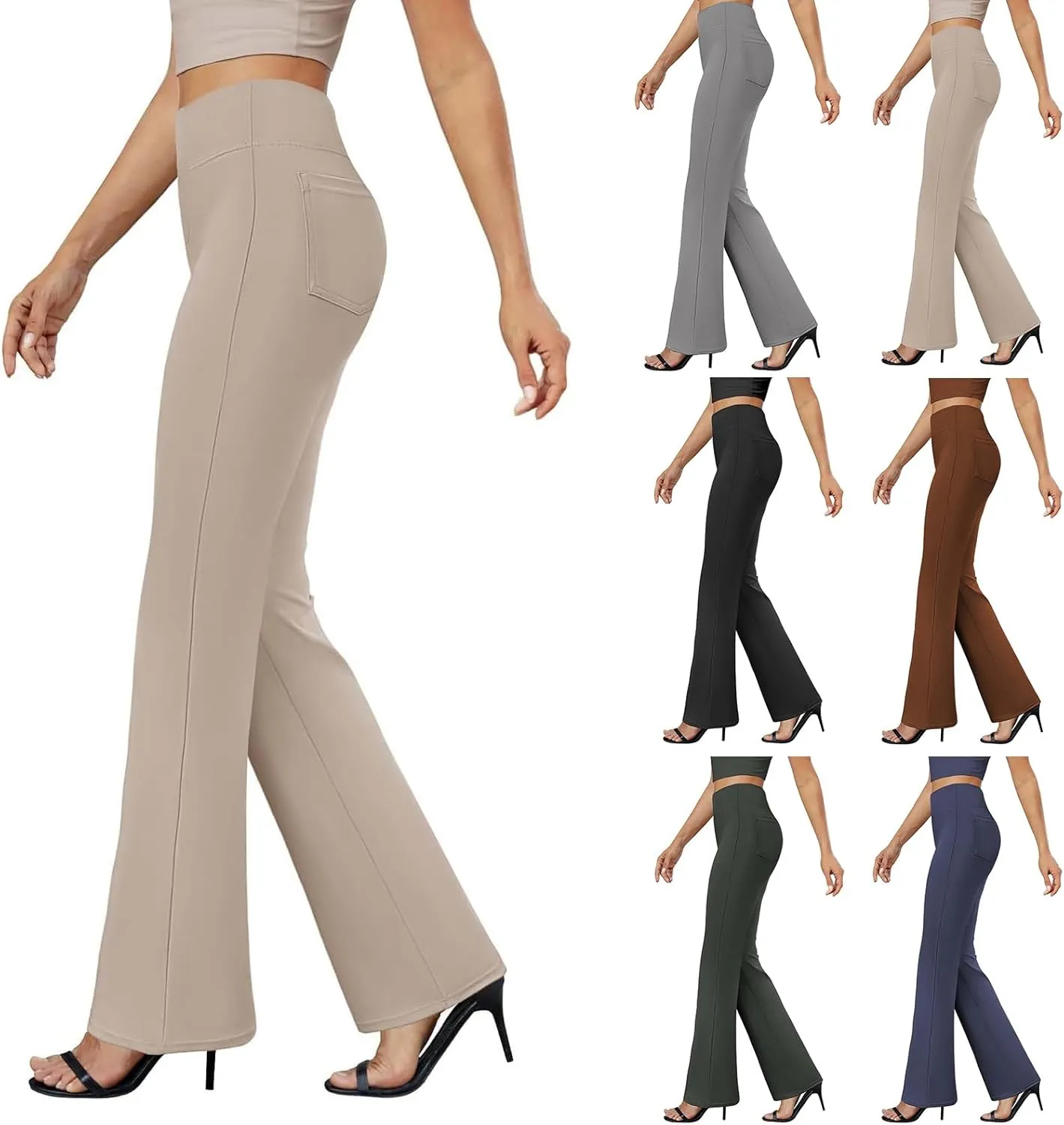 Yoga Dress Pants for Women with Pockets Business Casual High Waisted Work Pants Flare Leggings Tummy Control Slacks