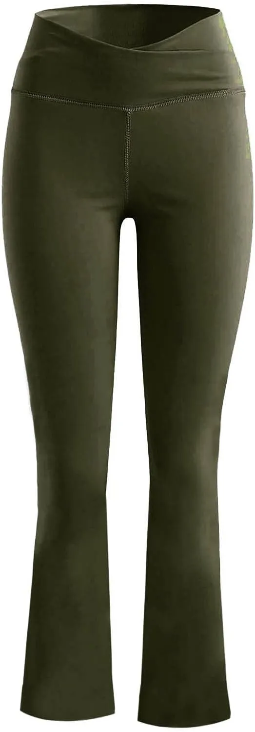 Yoga Pants Women Flare High Waisted Leggings Tummy Control Bell Bottom Cross Waist Leggings Wide Leg Casual Pants
