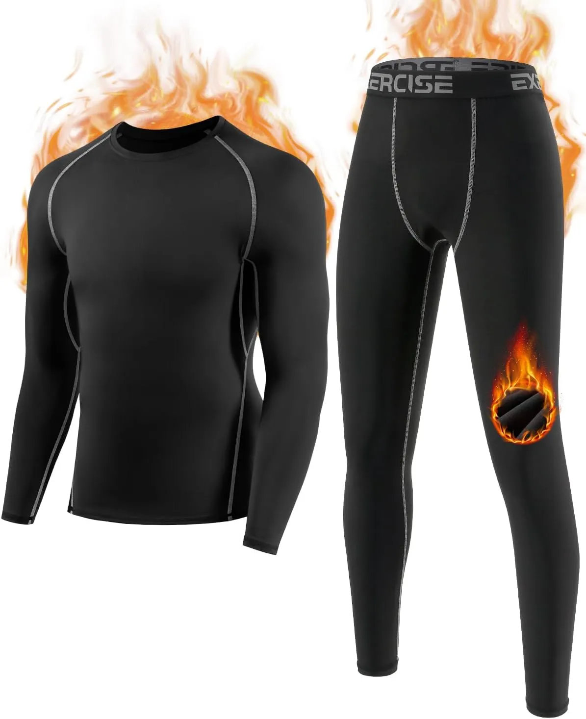 Youth Boys Thermal Underwear Set Compression Fleece Lined Leggings with Athletic Shirts Base Layer