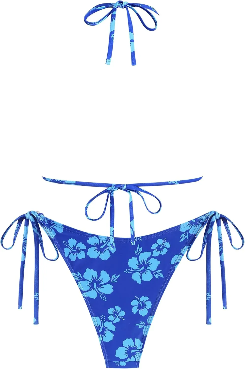 ZAFUL Floral Halter Bikini Set for Women Triangle Tie Side 2 Piece Bathing Suit Beading Cheeky Swimsuit