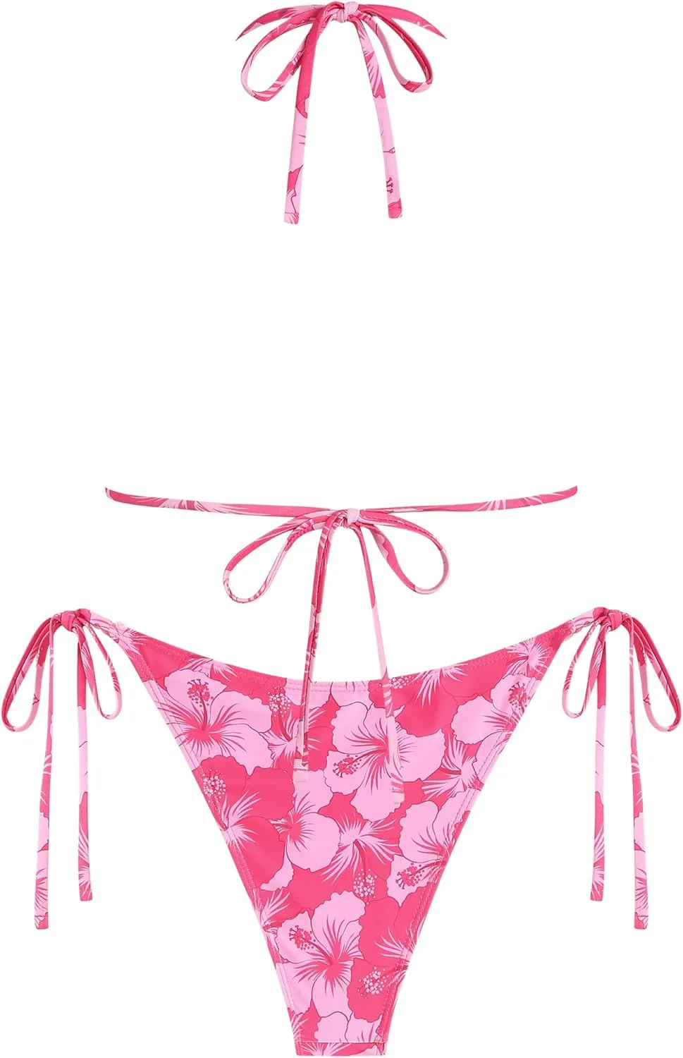 ZAFUL Floral Halter Bikini Set for Women Triangle Tie Side 2 Piece Bathing Suit Beading Cheeky Swimsuit