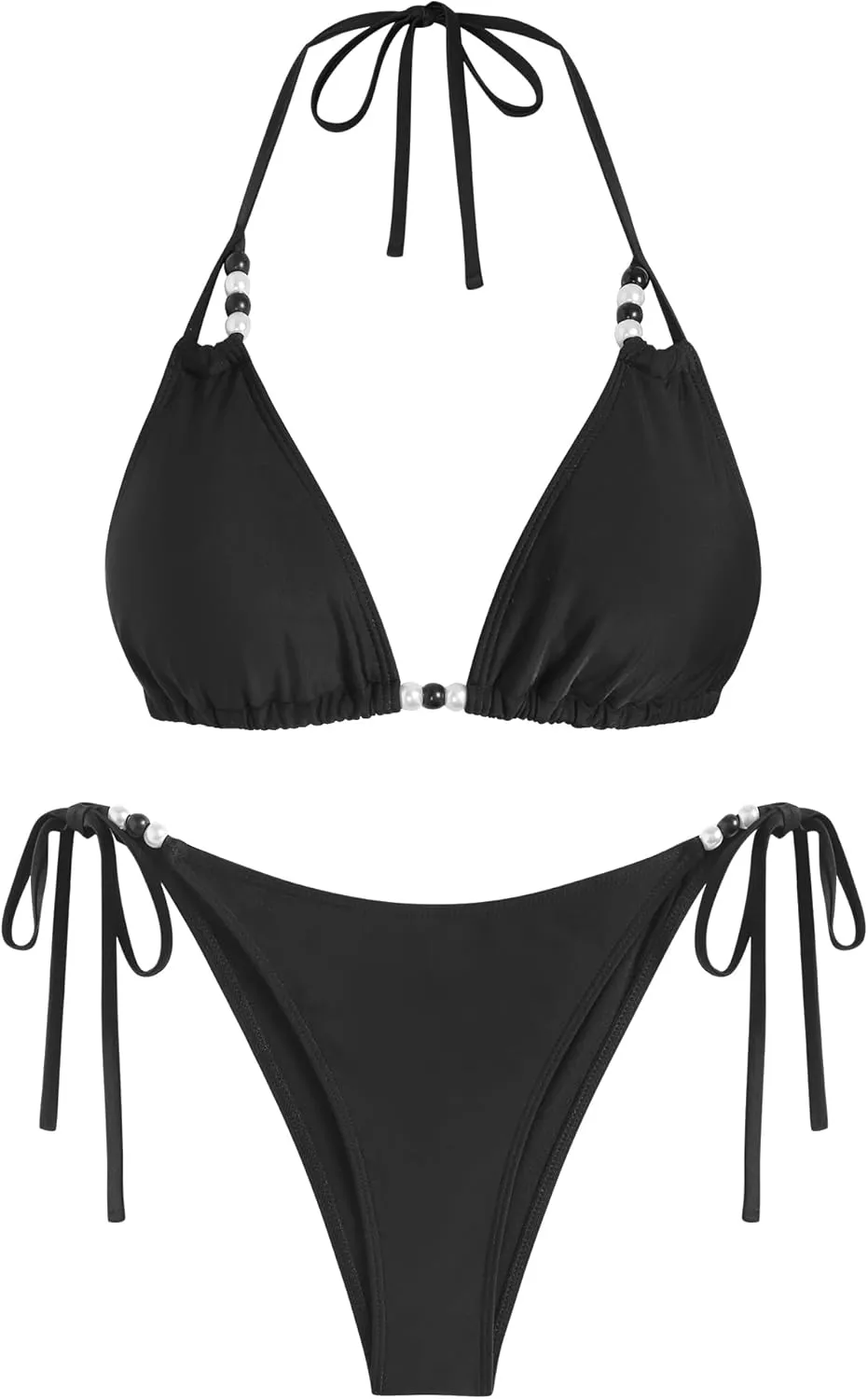 ZAFUL Floral Halter Bikini Set for Women Triangle Tie Side 2 Piece Bathing Suit Beading Cheeky Swimsuit