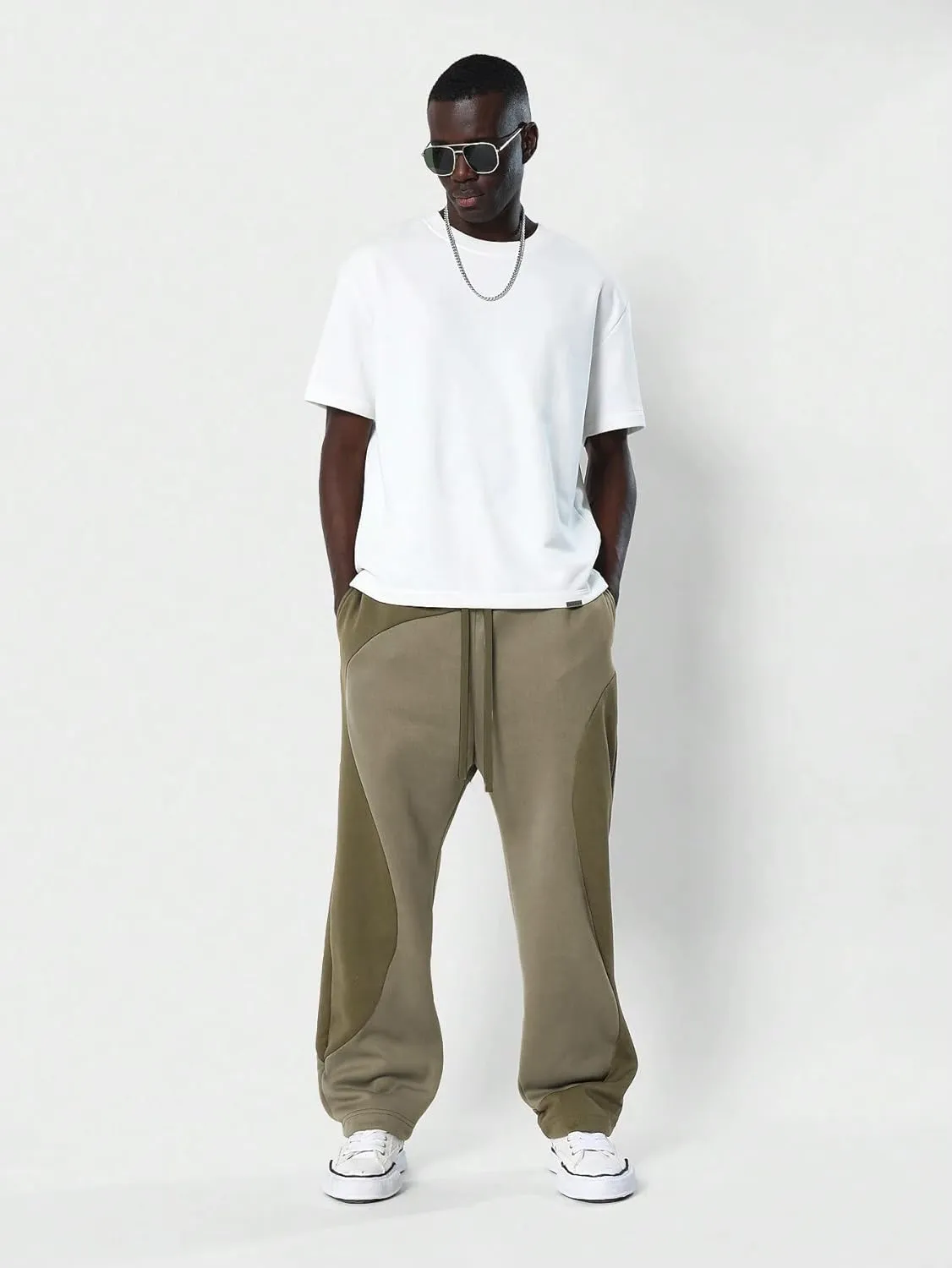 ZAFUL Men's Baggy Sweatpants Color Block Irregular Patchwork Drawstring Sweatpants Casual Wide Leg Lounge Pants