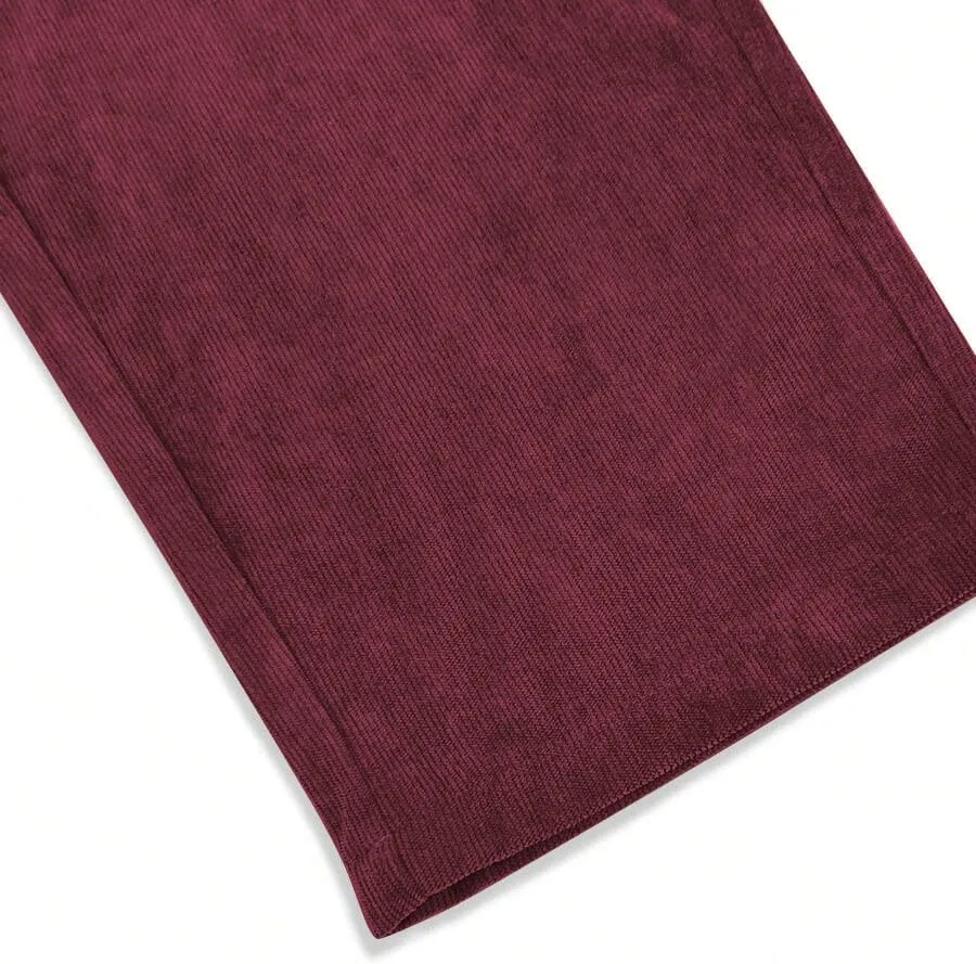 ZAFUL Mens Corduroy Straight Leg Pants Long Solid Elastic Waist Casual Pants Loose Fit Going Out Pants with Pockets