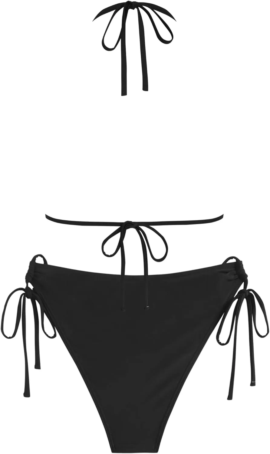 ZAFUL Women's Halter Triangle Bikini Set Crochet Boho Floral Swimsuit Cut Out Tie Side Two Piece Bathing Suit
