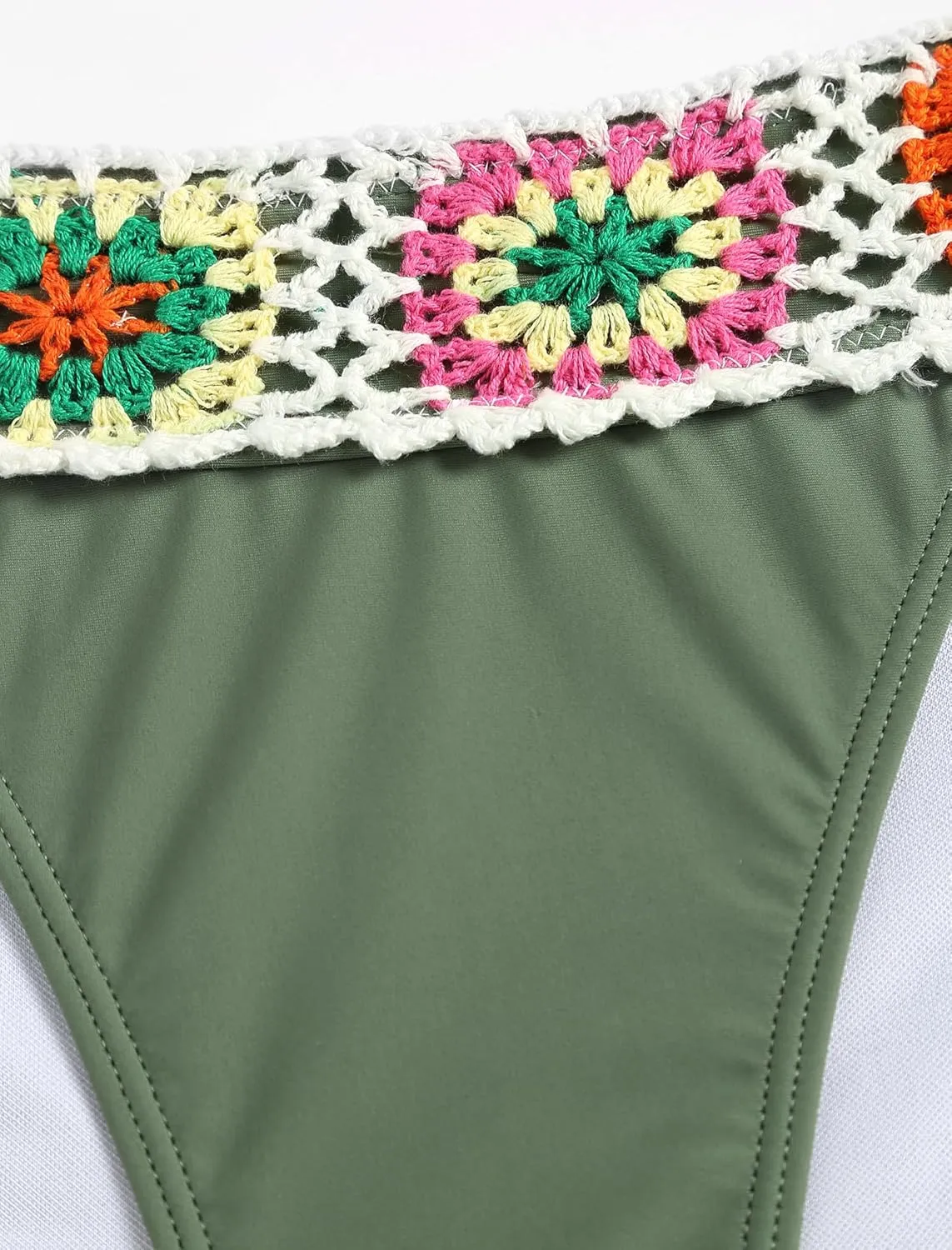 ZAFUL Women's Halter Triangle Bikini Set Crochet Boho Floral Swimsuit Cut Out Tie Side Two Piece Bathing Suit