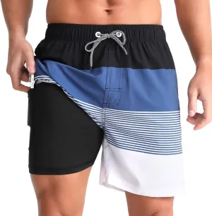 zeetoo Mens Swim Trunks with Compression Liner 5.5" Quick Dry Swim Shorts with Zipper Pockets Bathing Suit