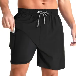 zeetoo Mens Swim Trunks with Compression Liner 5.5" Quick Dry Swim Shorts with Zipper Pockets Bathing Suit