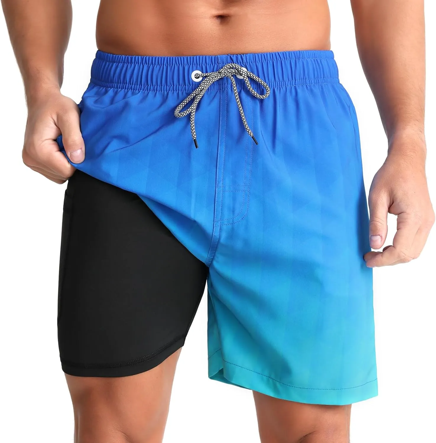 zeetoo Mens Swim Trunks with Compression Liner 5.5" Quick Dry Swim Shorts with Zipper Pockets Bathing Suit
