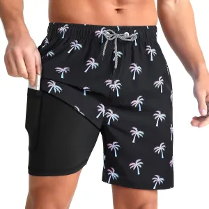 zeetoo Mens Swim Trunks with Compression Liner 5.5" Quick Dry Swim Shorts with Zipper Pockets Bathing Suit