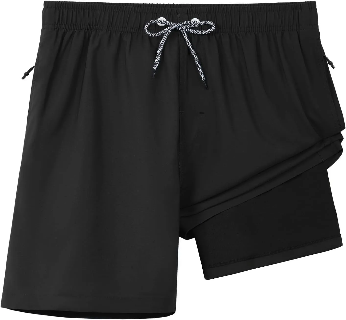 zeetoo Mens Swim Trunks with Compression Liner 5.5" Quick Dry Swim Shorts with Zipper Pockets Bathing Suit